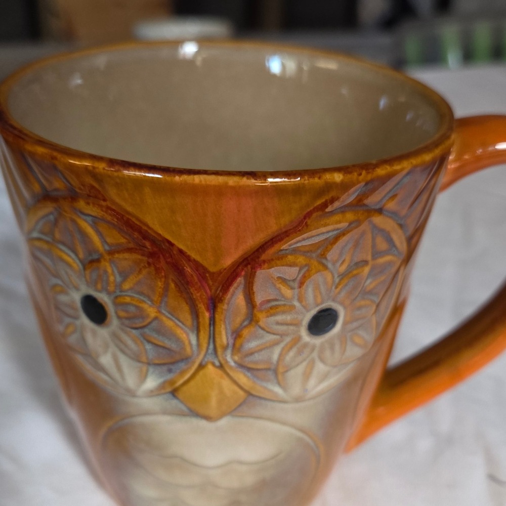 Elite‎ Couture Embossed Owl Coffee Mug Large Orange Ceramic